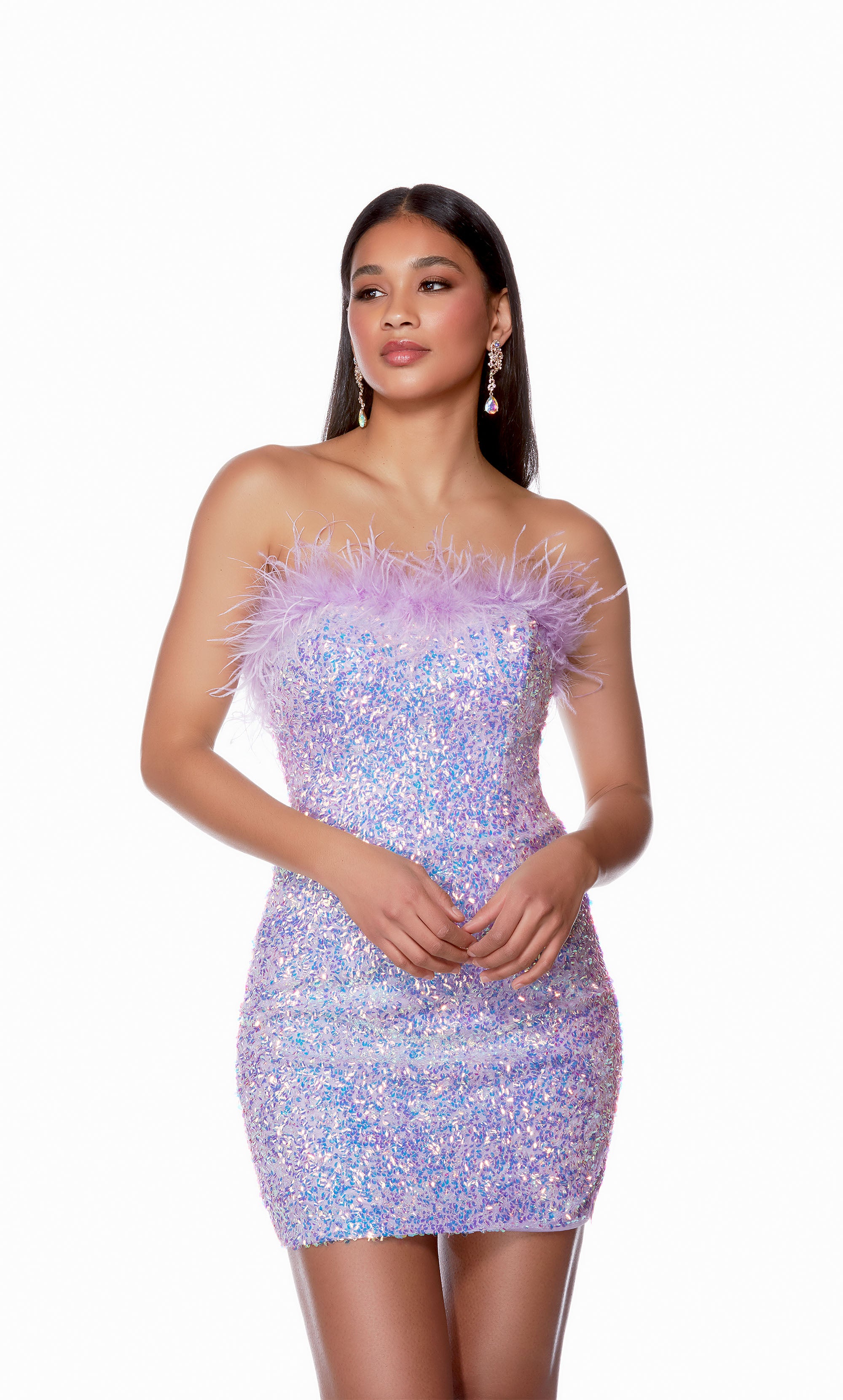 light purple sequin dress Alyce Paris 4767 - Short Sequin/Feather Sheath Dress